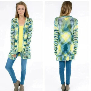 NWOT Chaser Long Sleeve Knit Bohemian Cardigan & Tank Set Blue/yellow Size M